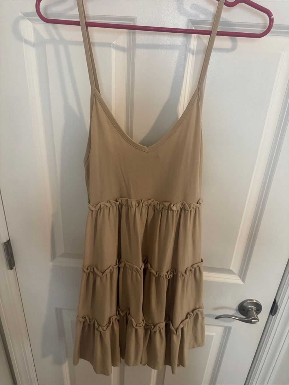 Zara Beige Tiered Spaghetti Strap Mini Dress